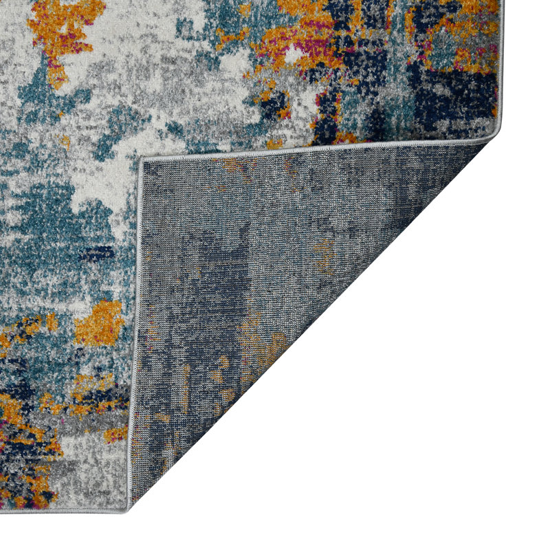 Blue and Orange Synthetic Bohemian Runner Rug 2 ft 7 in x 8 ft