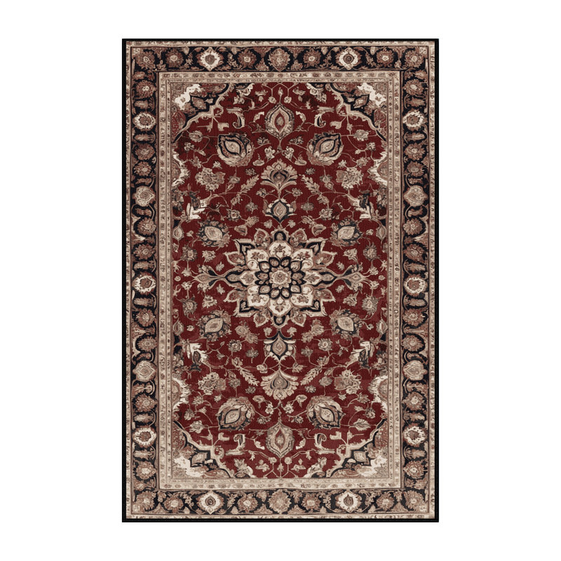 Tapis persan noir lavable à la machine, Rectangulaire 2 pi x 3 pi