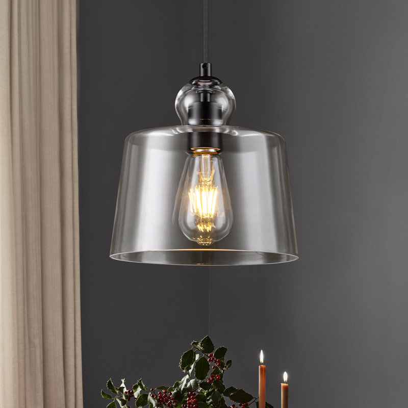 1 - Light Clear Glass Pendant Light for Dining Room, Matte Black