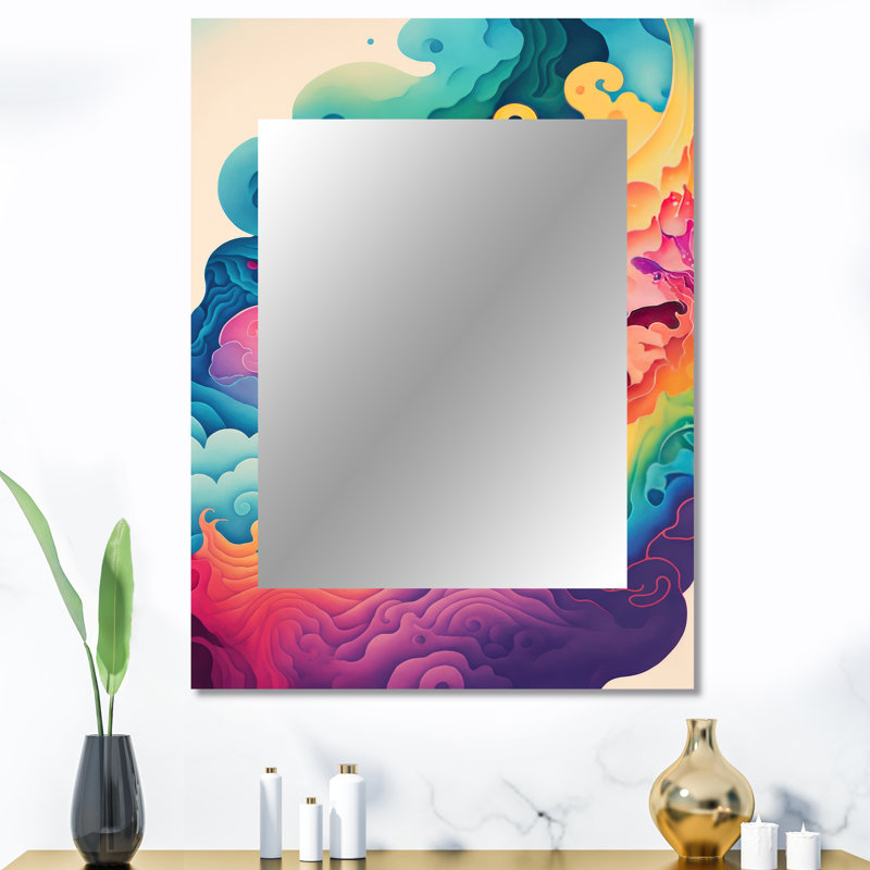Multicolore Swirly Clouds VI - miroir spirales abstraites, miroir mural unique rose, impression d'art en métal, 40 po x 30 po