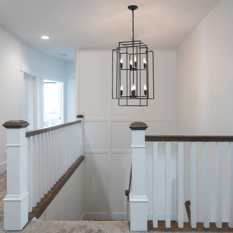 Luminaire suspendu géométrique moderne de 18 po à 8 lumières avec cadre en métal industriel, luminaire suspendu réglable pour le salon, la salle à manger et la cuisine (sans ampoules)