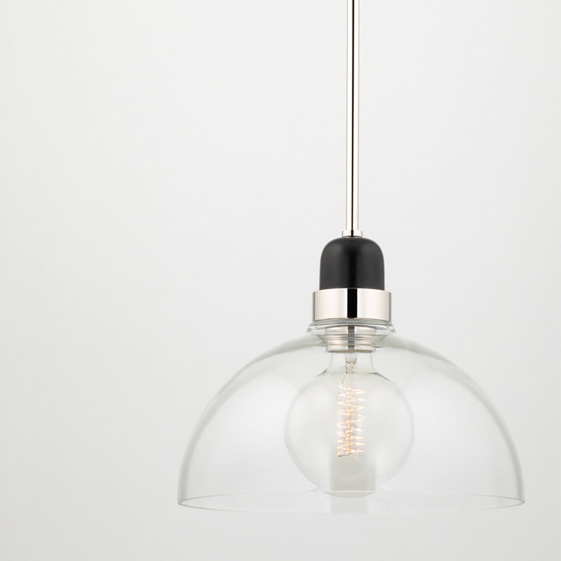 Luminaire suspendu en forme de dôme à 1 lumière Camile, H 10 po x l 13 po x P 13 po, Laiton vieilli