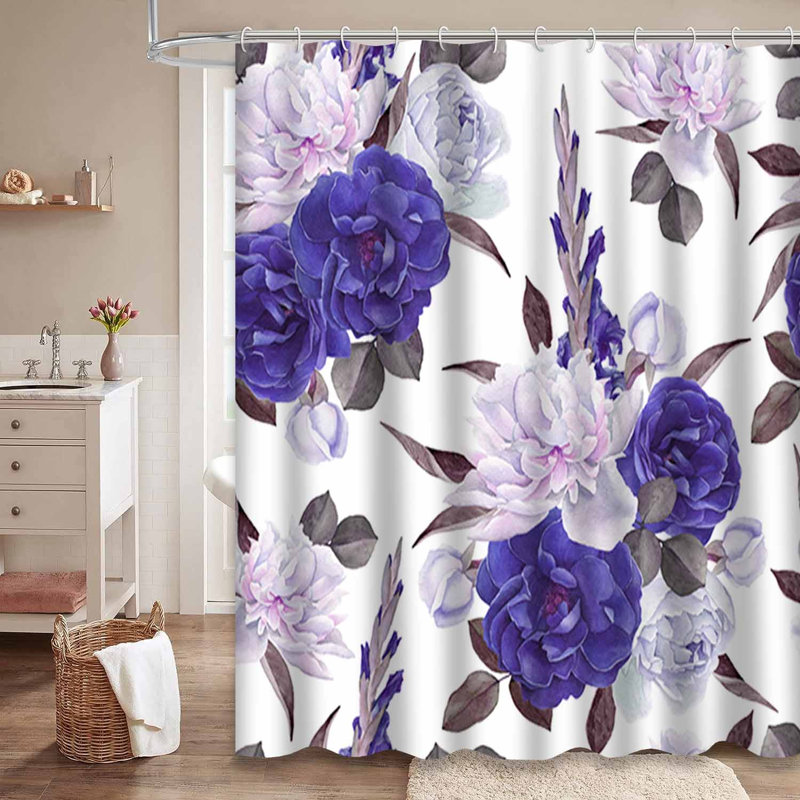 Rideau de douche floral avec 12 crochets, L 72 po x l 78 po