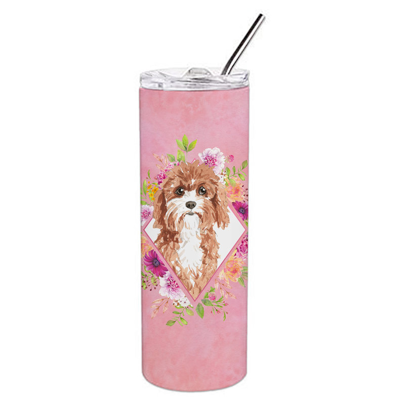E23BF9F8391D466E9CA4F8DFEBD9A7DB de verre 20 oz à double paroi en acier inoxydable chiot, Cavoodle, Rose