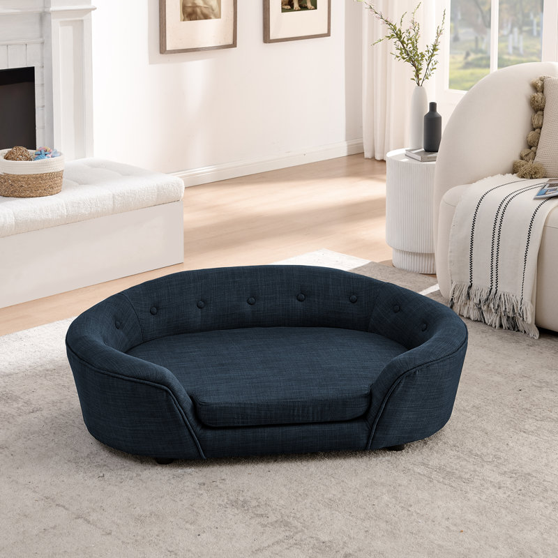 Canapé-lit surdimensionné ovale semi-fermé pour chien de 130 lb ou moins, Bleu très foncé