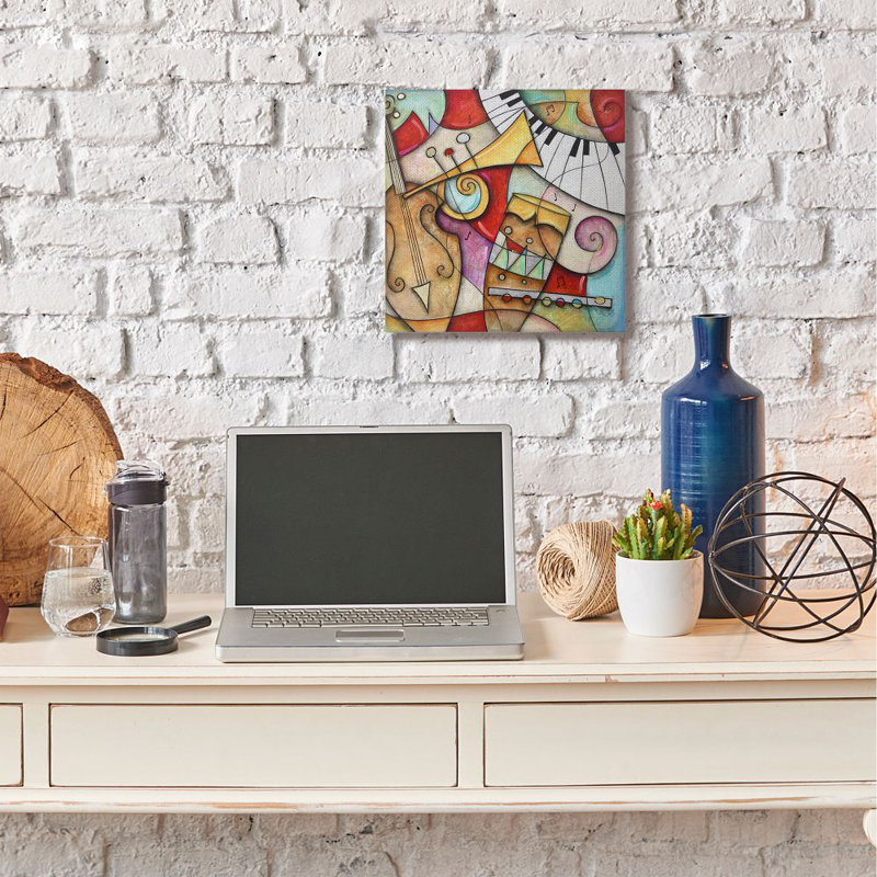 «Colorful Geometric Abstract Musical Instruments Peinture», impression sur toile, Toile tendue, H 17 po x l 17 po x P 1,5 po