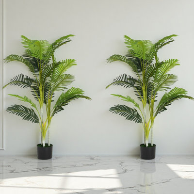 60" Artificial Areca Palm Tree Set Of 2 - Faux Tropical Palm With Black Plastic Pot For Indoor Home/office Deco