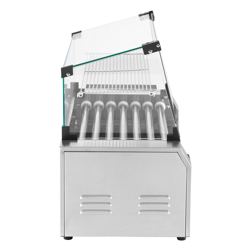 Gril à 18 hot-dogs avec chauffe-pain et bouclier en verre - Machine à saucisse électrique en acier inoxydable