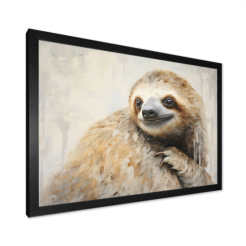 «Thoughtful Sloth I» sur toile, Cadre simple noir, H 16 po x l 32 po x P 1 po