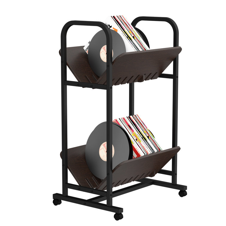 2 Tiers Rolling Vinyl Record Multimedia Media Shelves