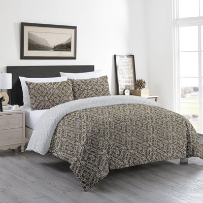  Standard Organic Cotton Reversible 3 Piece Duvet Cover Set Brown 