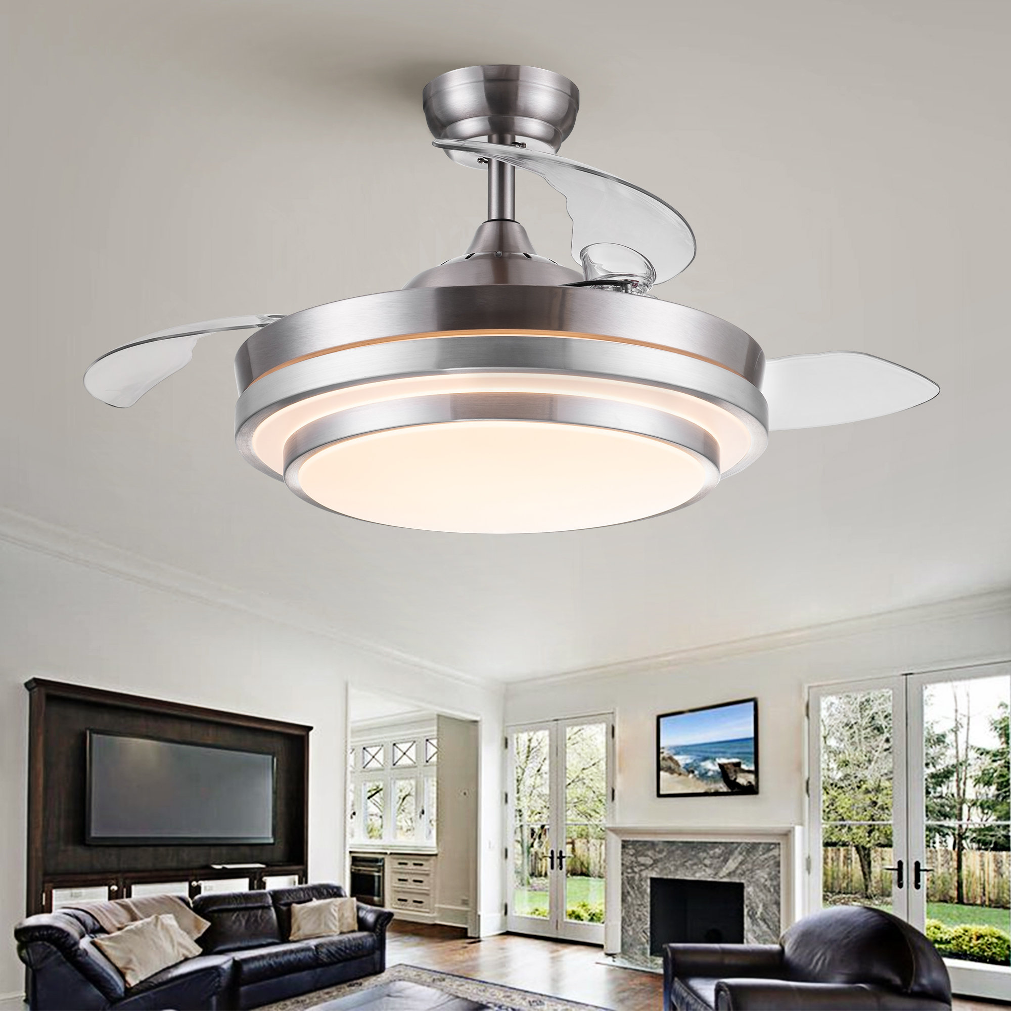 42 Edmund 3 - Blade Retractable Blades Ceiling Fan with Remote Control and Light Kit Included Etta Avenue