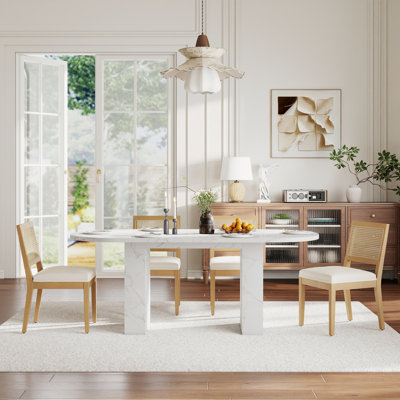Ensemble de table de salle à manger 5 pièces en rotin, table ovale en bois avec 4 chaises, meubles de cuisine et de salle à manger modernes