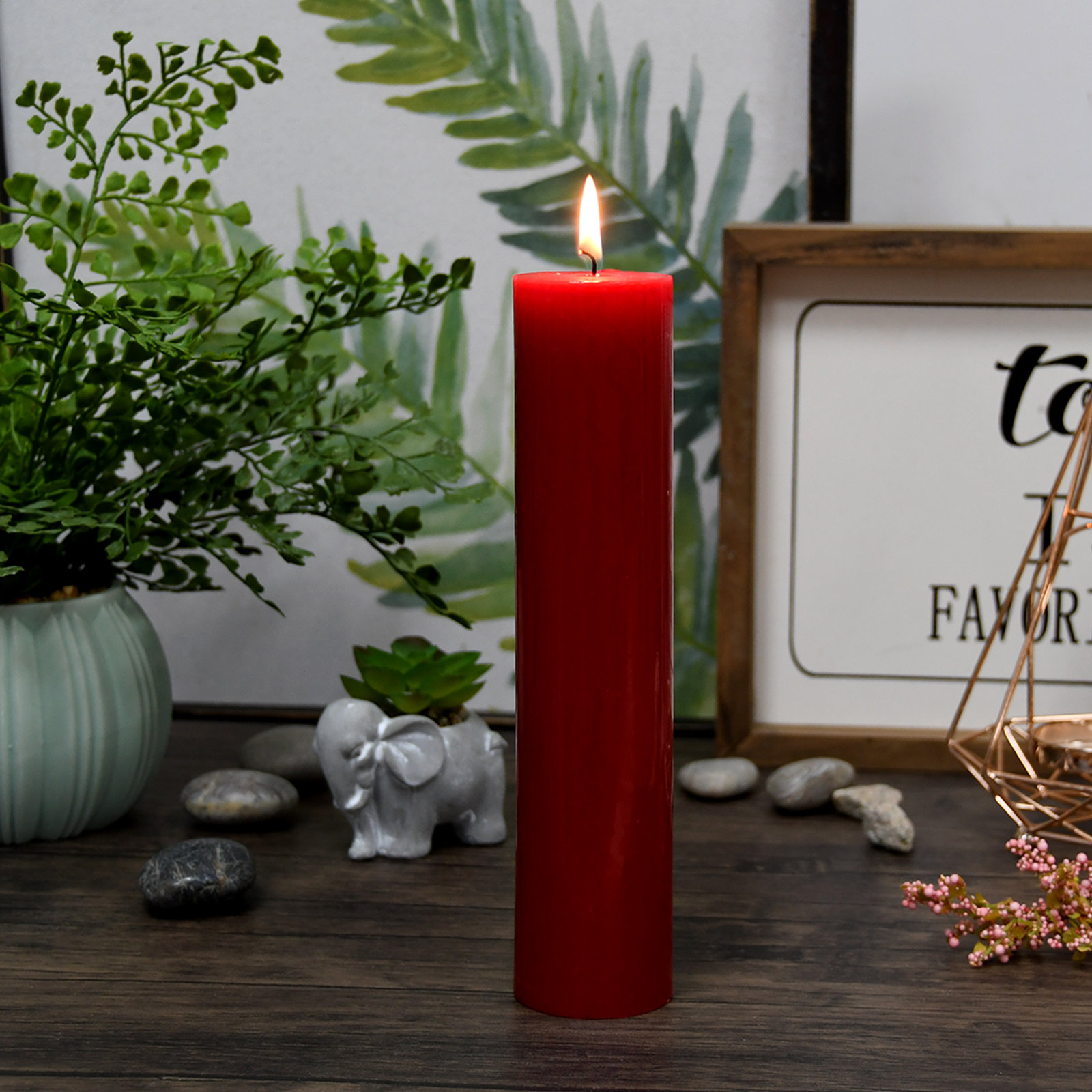 Oliva Unscented Pillar Candle, 1, 3" H x 2" W x 2" D, Red