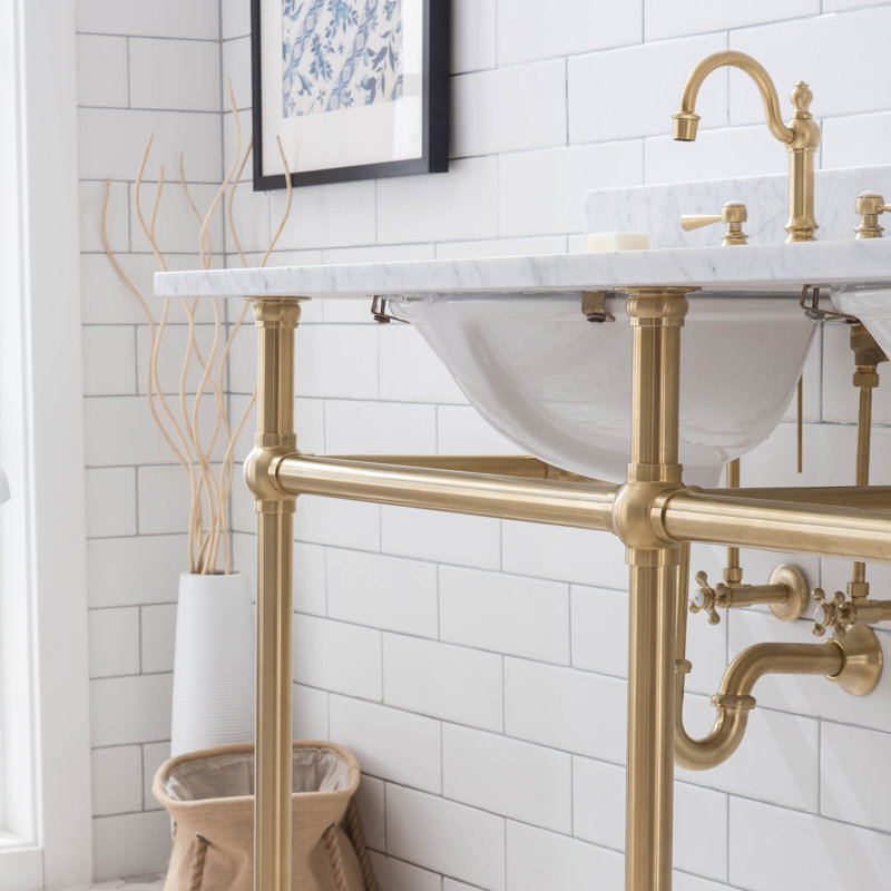 Greyleigh Copeland 60" Stone Oval Bathroom Sink with Overflow, Satin Brass, Satin Brass