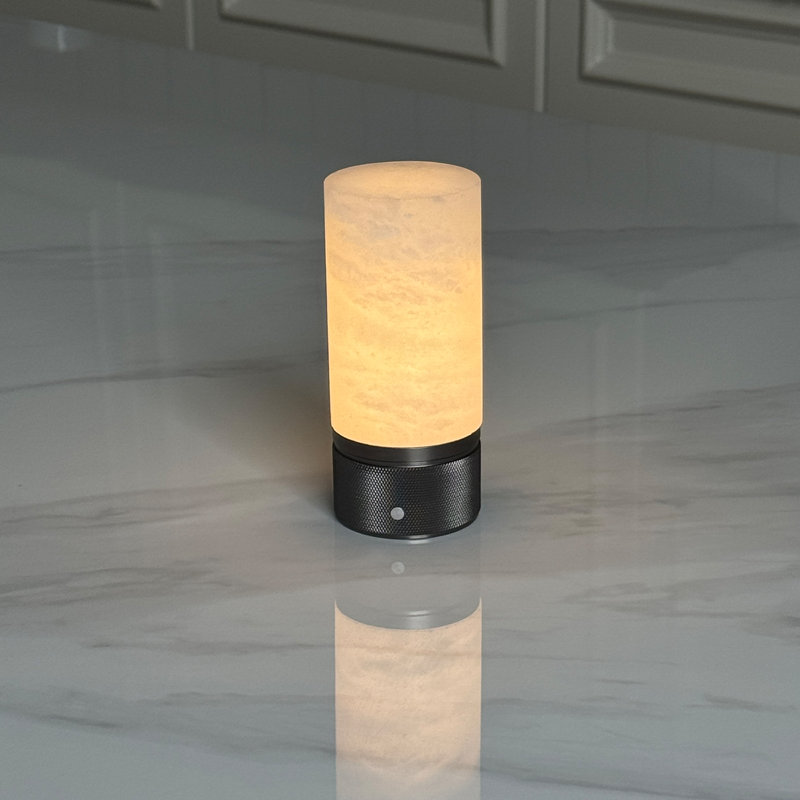 Modern Rechargeable Spanish Alabaster Accent Table Lamp with Integrated LED, Solid White