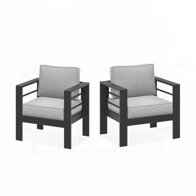 Ensemble de 2 fauteuils de patio en métal toutes saisons avec coussins épais et structure kaki durable pour un confort extérieur