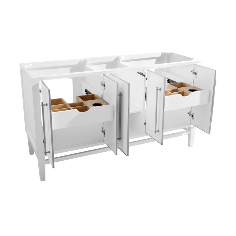 Base de meuble-lavabo double 60 po Ewen, Blanc, Or