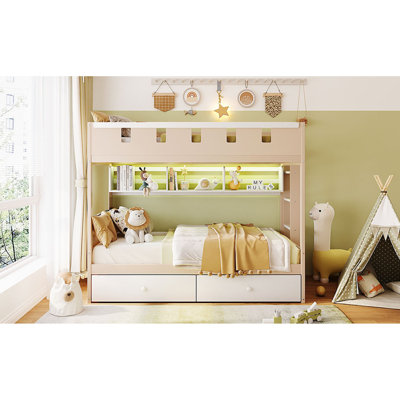 Storage Twin Wood Beds, Modern Castle Bunk Design For Family Home