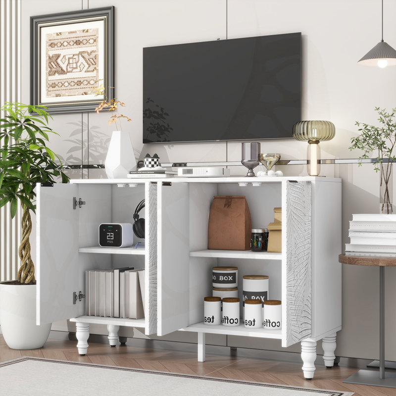 Modern TV Stand With Spacious Storage, Solid Wood Legs, Anti - Tip Device, Ideal For Living Room Entertainment, White