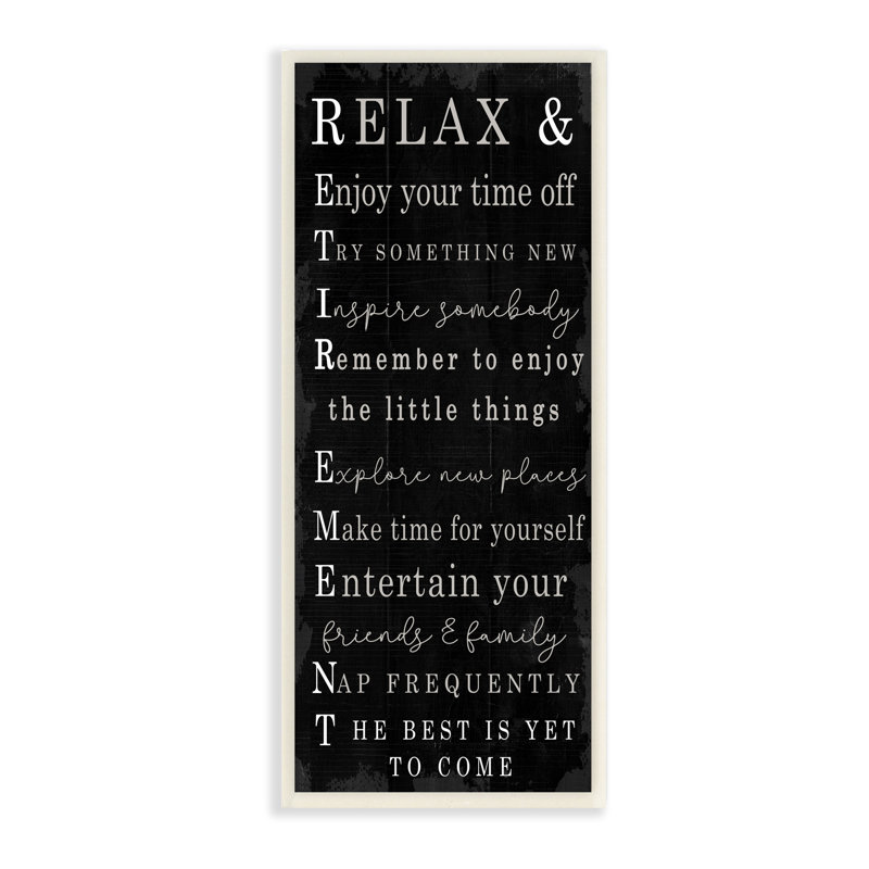 «Relaxed Retirement Expressions», motif patiné noir, Plaque murale, H 17 po x l 7 po x P 0,5 po