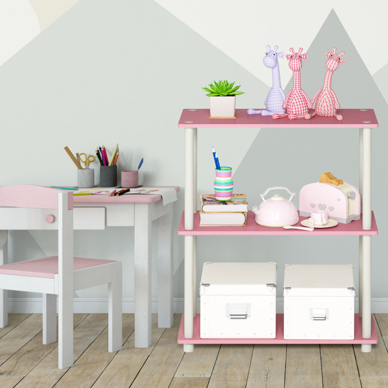 Étagère compacte à 3 niveaux avec support rond, H 29,5 po x l 23,6 po x P 11,4 po, Rose/Blanc