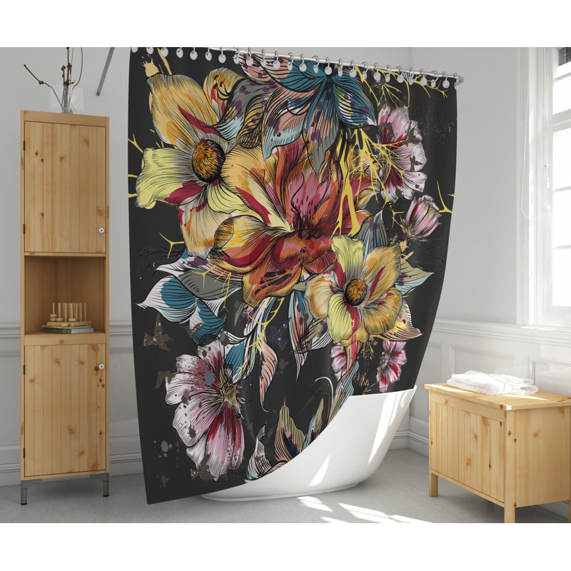 Rideau de douche simple à motif floral, H 72 po x l 70 po