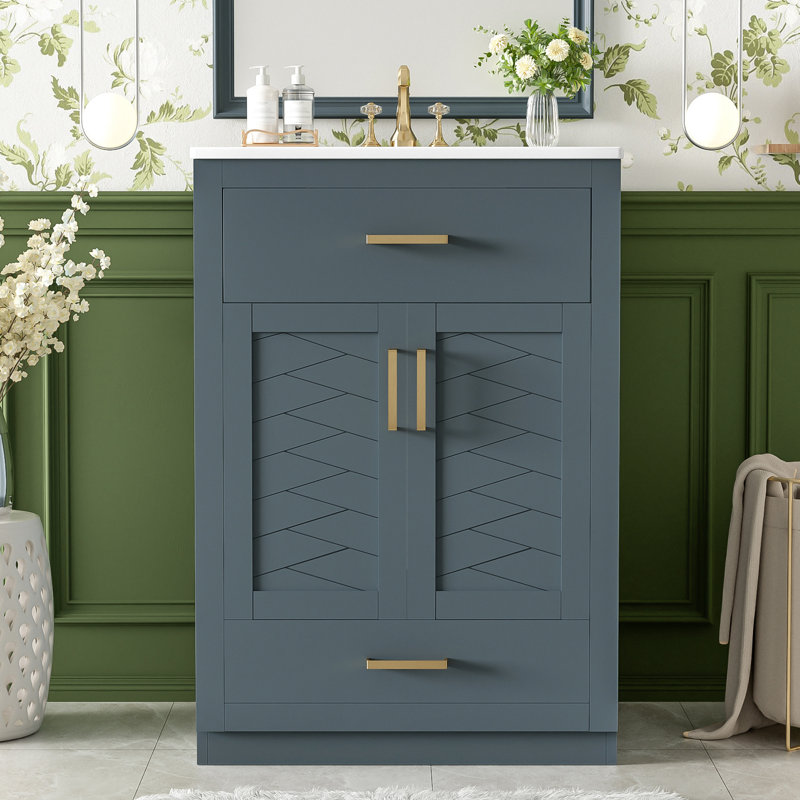 Meuble-lavabo 24 po avec comptoir en céramique, Bleu