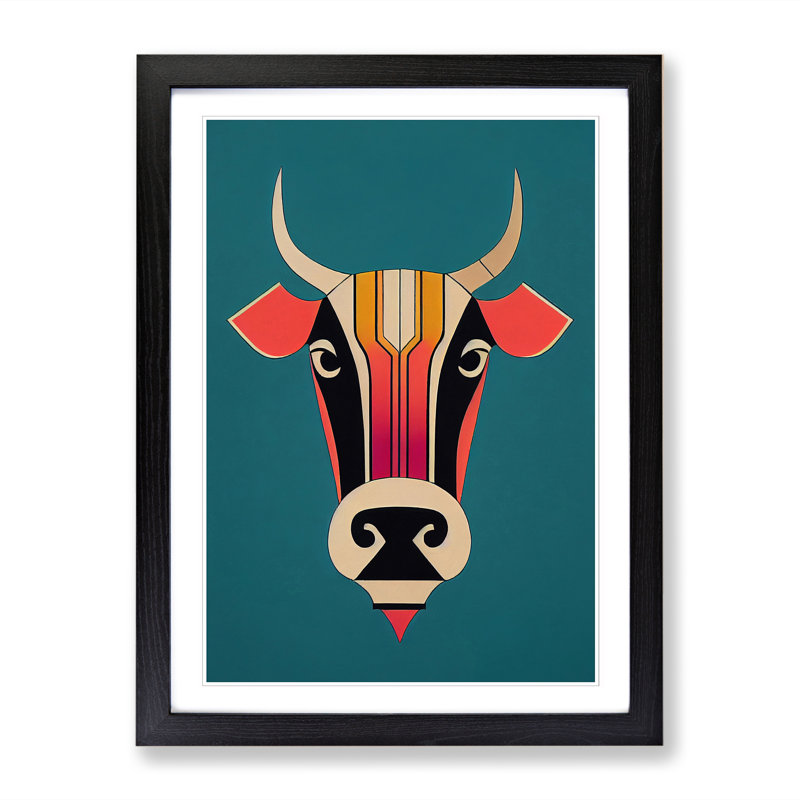 Leutrim Cow Art Deco Style - Picture Frame Print, 34cm H x 25cm W x 2cm D, Walnut