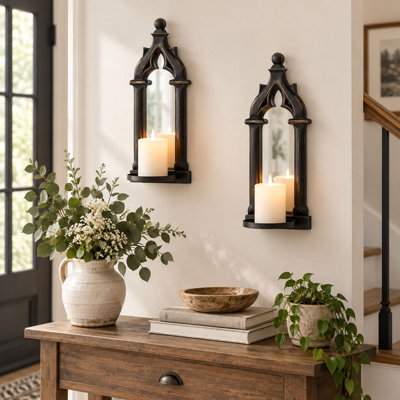 Ensemble de 2 appliques murales 2 pièces en forme de miroir gothique noir pour décor de cheminée