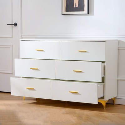 Cabinet, Six Drawer, Drawers, Golden Straight Aluminum Handle, Golden Triangle Legs