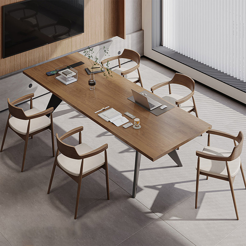 Bureau brun bois de noyer + rectangulaire en bois massif + acier au carbone, H 29,53 po x l 86,61 po x P 35,43 po