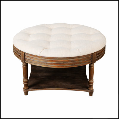 Grande table basse ronde avec repose-pieds imperméable avec rangement à 2 niveaux et conception capitonnée surdimensionnée pour une vie moderne
