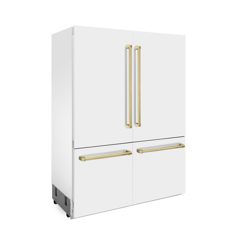 ZLINE 60" Autograph Edition 32.2 cu. ft. Built-in 4-Door French Door Refrigerator, Gold, White Matte