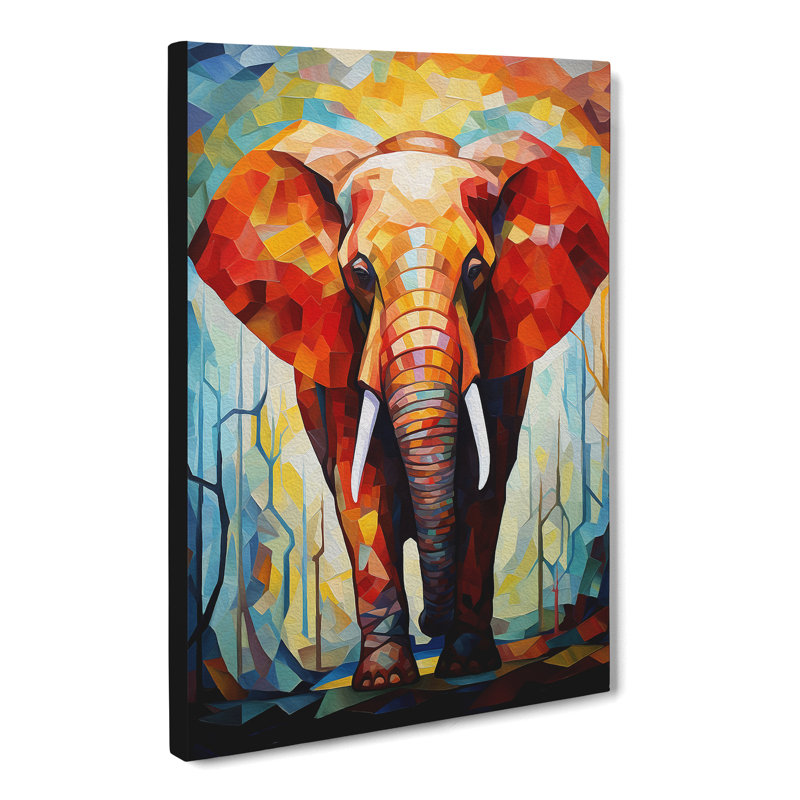Elephant Cubism Art No.4 - Wrapped Canvas, 50cm H x 35cm W x 3cm D