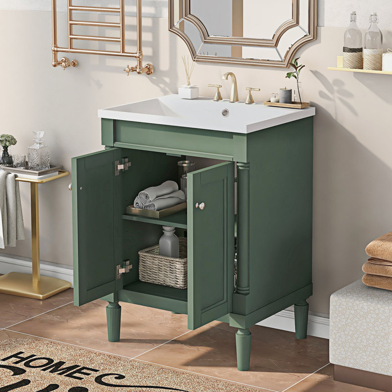 Meuble-lavabo simple autoportant 24 po avec plateau en résine Daleia, Vert