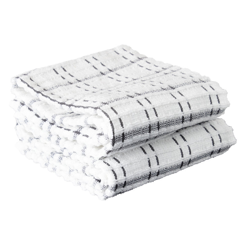 Cotton Plaid Waffle Tea Towel Kitchen Towel, Graphite