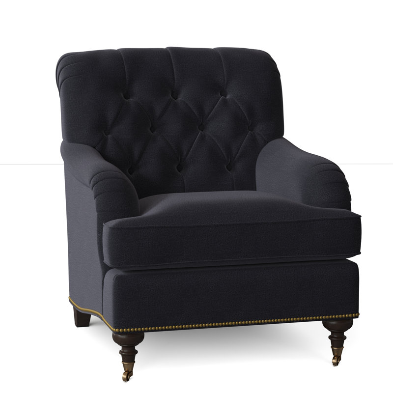 Devan Armchair, American Walnut, Venice Navy, Antique Brass Small