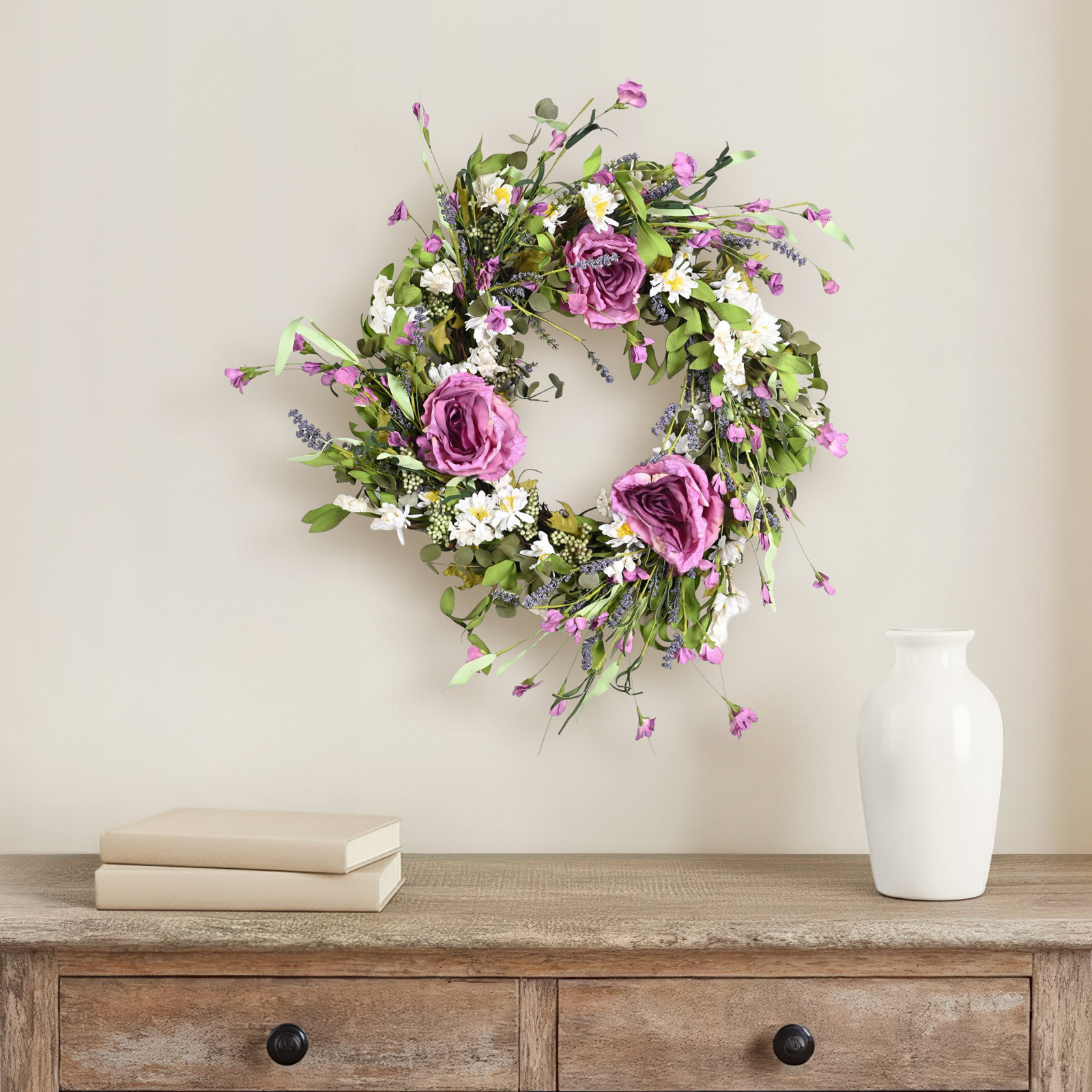 24" Handcrafted Berry No Holiday Wreath, Purple