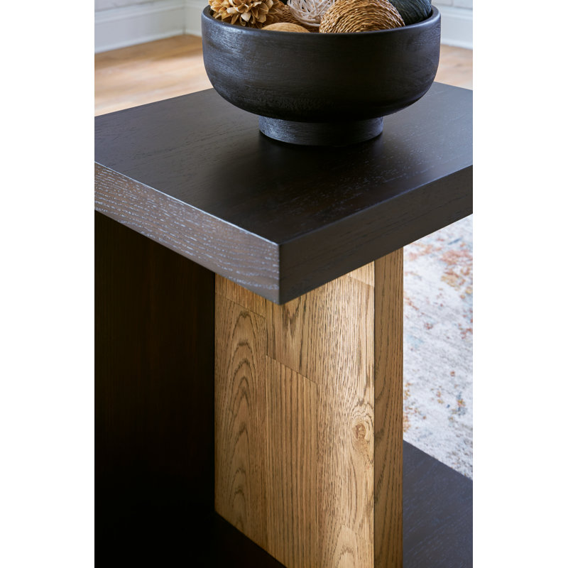 Dark Brown Rectangular Wood and Metal End Table with Storage