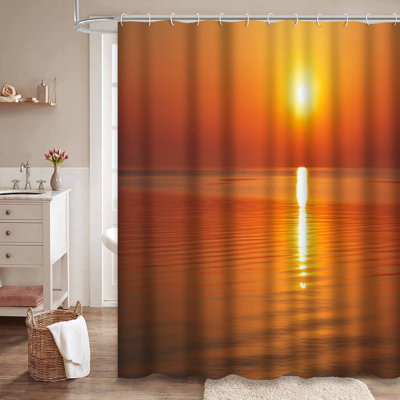 Beautiful Sunset Ocean Sunrise Sea Red Golden Sun Abstract Blue Bright Shower Curtain with 12 Hooks