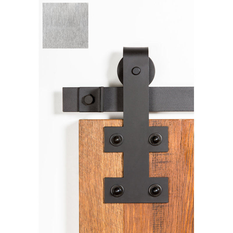 Ensemble de quincaillerie de porte de grange simple standard I-Shape Premium, 84 po, Nickel brossé