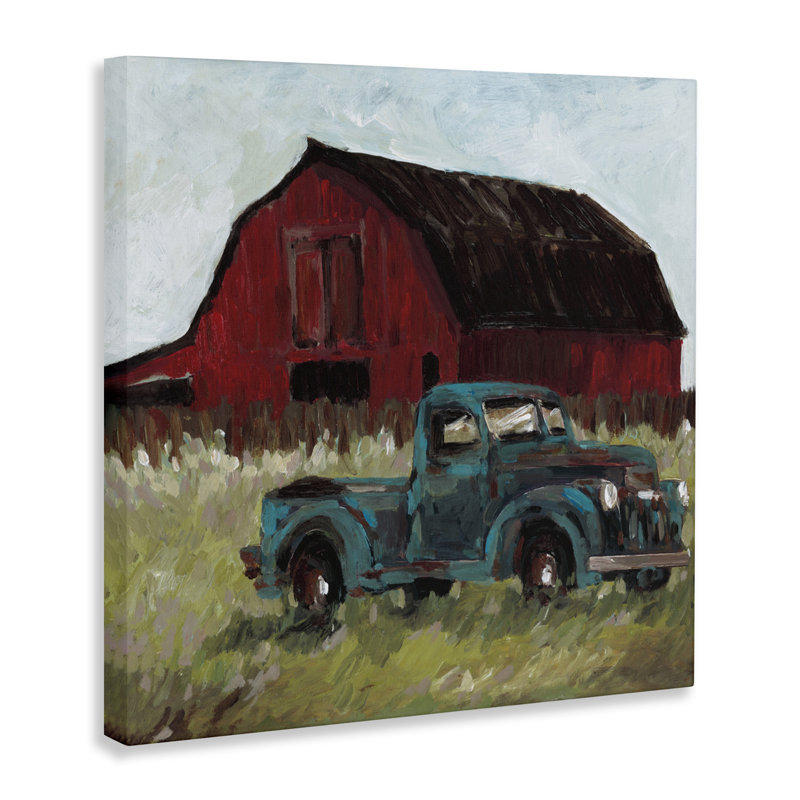 Camion et toile de grange rouge, design par Wani Pasion, H 17 po x l 17 po