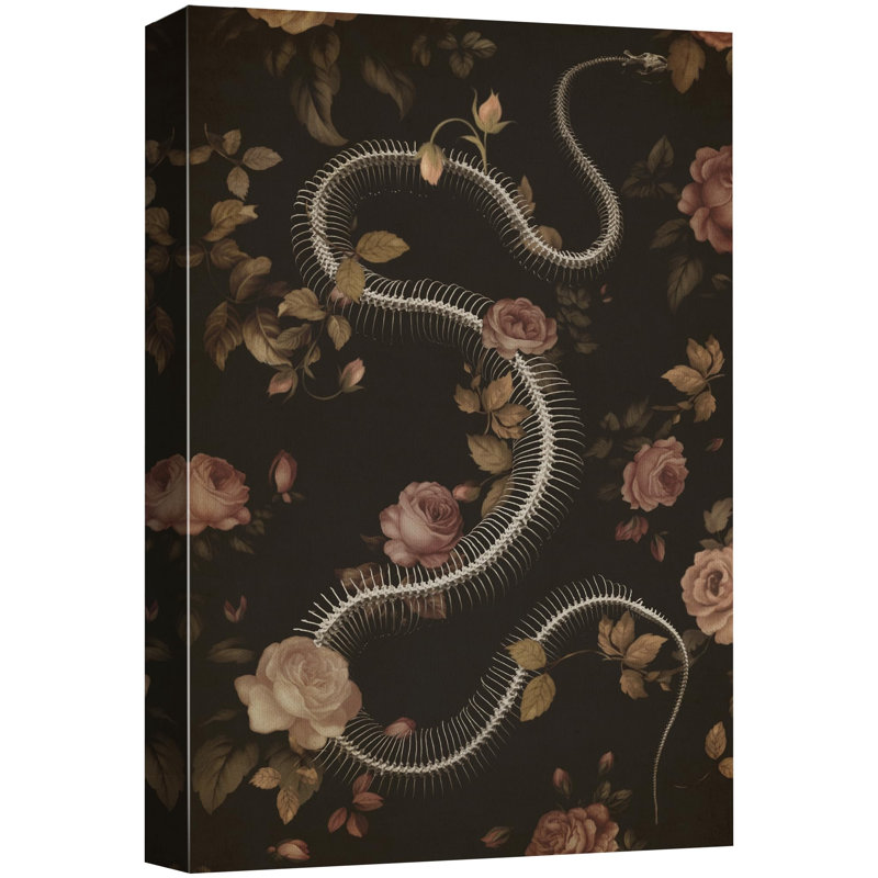 Moody floral serpent squelette gothique Moody foncé, œuvres d'art moderne, décor, Toile tendue, H 48 po x l 32 po