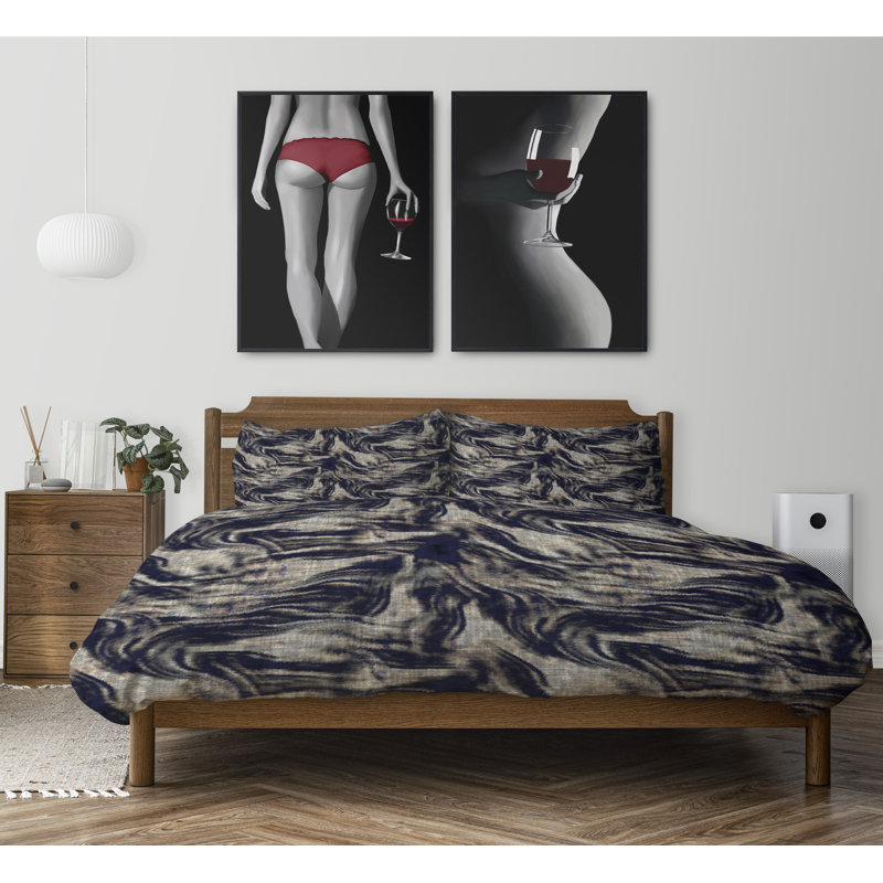 Twill Abstract Duvet Cover, King Duvet Cover + 2 King Pillowcases