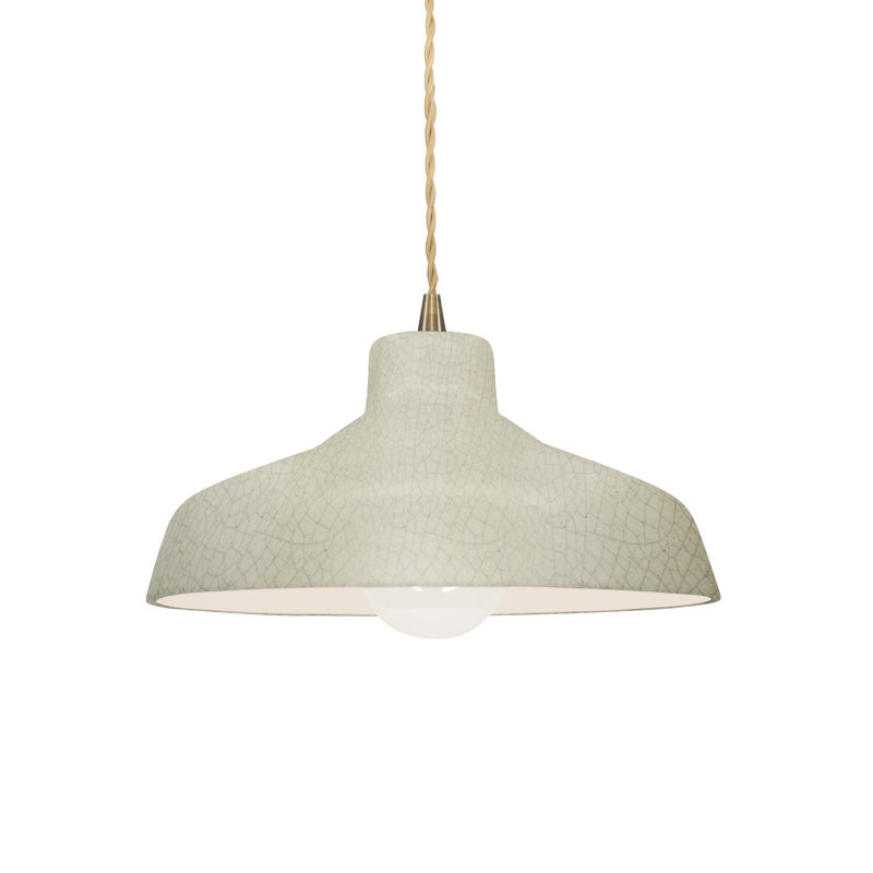 Luminaire suspendu à 1 lumière Aschwin - DEL intégrée, H 5,5 po x l 11,5 po x P 11,5 po, Vert céladon craquelé / beige noir