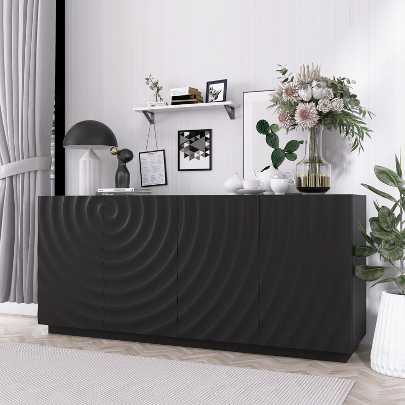 Buffet de rangement moderne avec texture artistique 3D, Noir