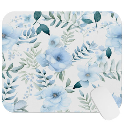 Floral Blue Flower Modern Cottagecore Pattern VIII Flowers Modern Cottage Gaming Cute Office Laptop Desk Pad Gift Mat Square Rectangle Non-Slip Mousepad