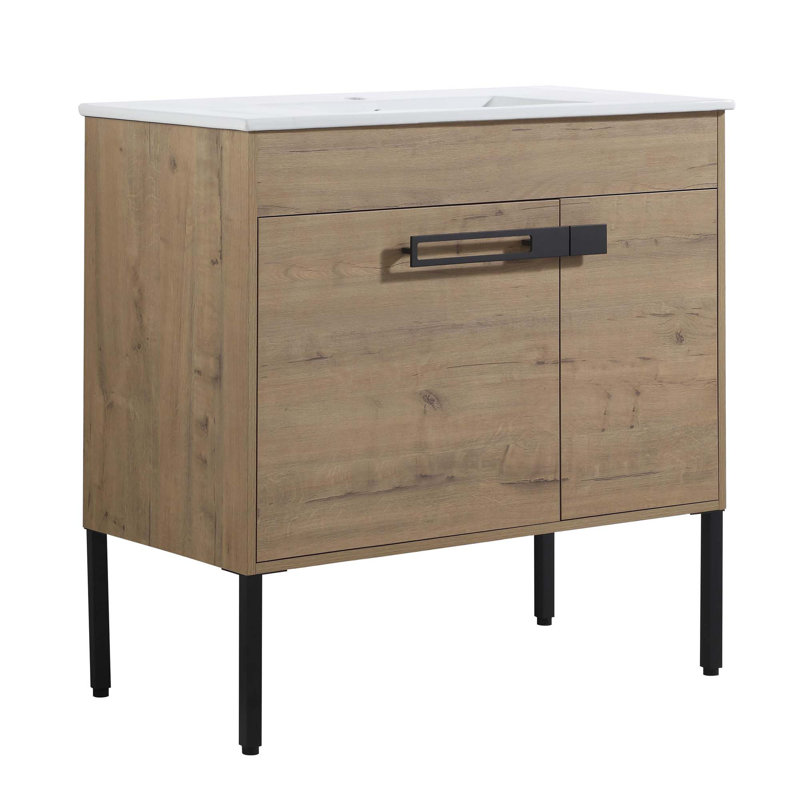 Meuble-lavabo avec lavabo, meuble-lavabo autoportant ou flottant, Brun