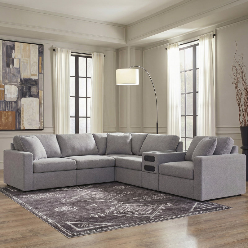 Braintree 6-Piece Sectional With Audio Console, Gray Polyester